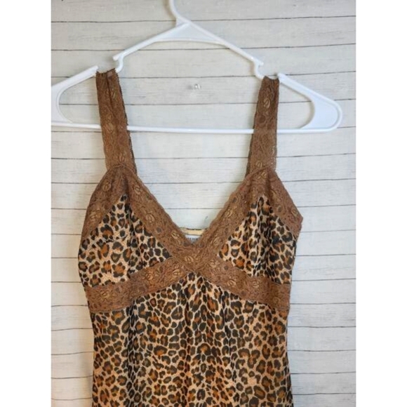 THATS SO FETCH LEOPARD PRINT & BLACK LACE MINI SLIP DRESS, SZ 8 - Picture 2 of 12